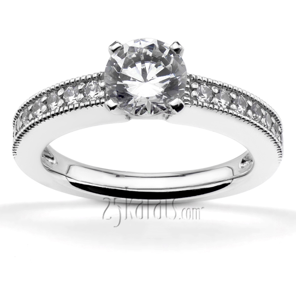 18K white gold Bead Set Mill Grained Edge Diamond Engagement Ring (0.28ct. tw.) - alternate view 5