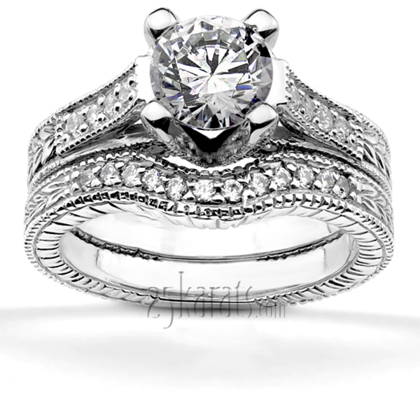 14K white gold Antique Design Diamond Bridal Ring (0.29 ct. tw.) - alternate view 5