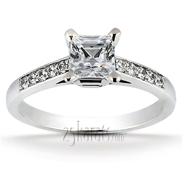 14K white gold Classic Cathedral Princess Center Diamond Engagement Ring - main view