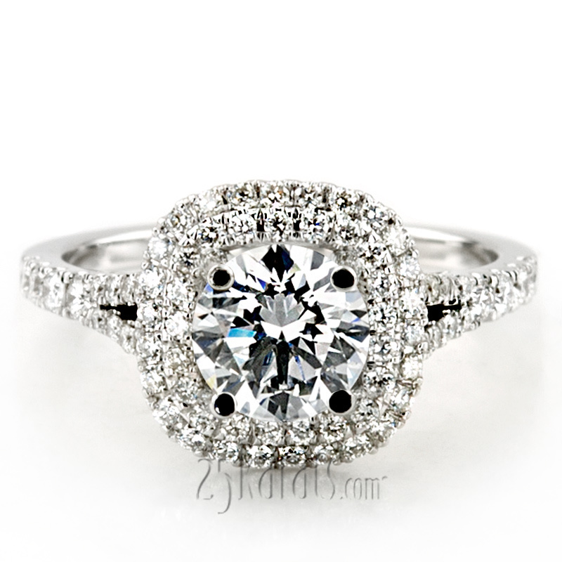 14K white gold Scalloped Split Shank Diamond Engagement Ring (3/4 ct. tw.) - main view