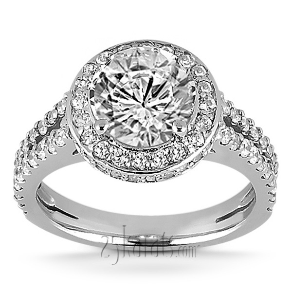 14K white gold Round Prong Set Halo Diamond Engagement Ring (0.47 ct. tw.) - main view