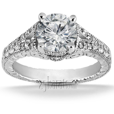 14K white gold Split Shank Antique Diamond Engagement Ring (0.27 t.c.w.) - main view
