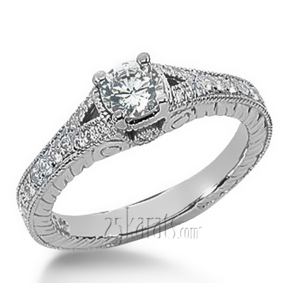 14K white gold Split Shank Antique Diamond Engagement Ring (0.27 t.c.w.) - alternate view 2