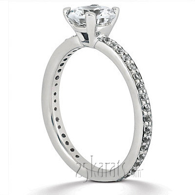 14K white gold Pave Set Classic Basket Center Diamond Engagement Ring 1 - alternate view 2