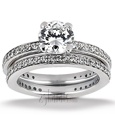 14K white gold Pave Set Classic Basket Center Diamond Engagement Ring 1 - alternate view 3