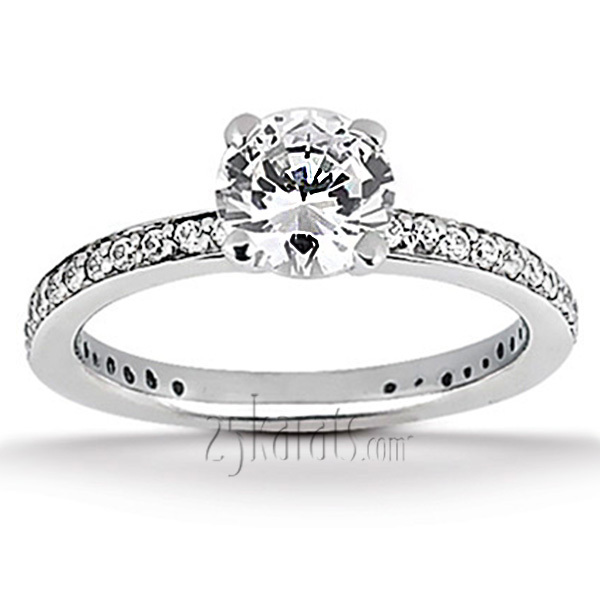 14K white gold Pave Set Classic Basket Center Diamond Engagement Ring 4 - main view