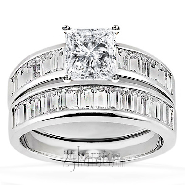 18K white gold Elegant Channel Set Baguette Diamond Bridal Ring (0.56 ct. tw.) - alternate view 2
