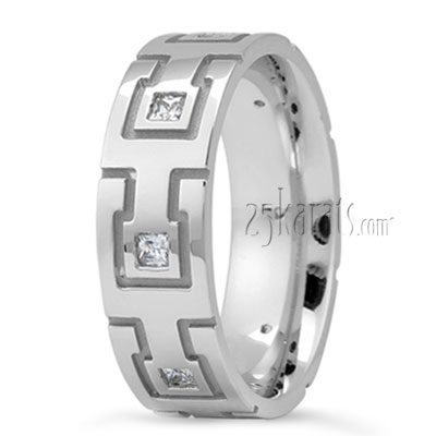 Greek Key Princess Diamond Wedding Band