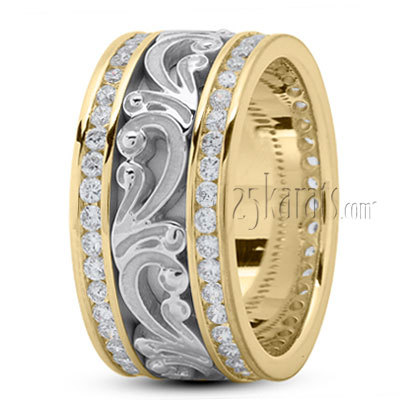 Floral Carved Diamond Wedding Ring