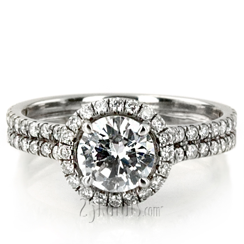 18K white gold Micro Pave Set Halo Diamond Engagement Ring (3/4 ct. t.w) - alternate view 5