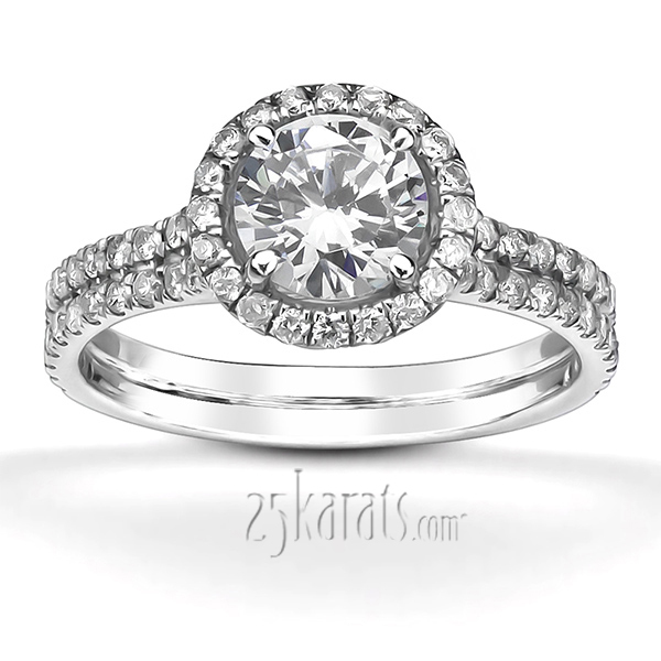 18K white gold Micro Pave Set Halo Diamond Engagement Ring (3/4 ct. t.w) - alternate view 6