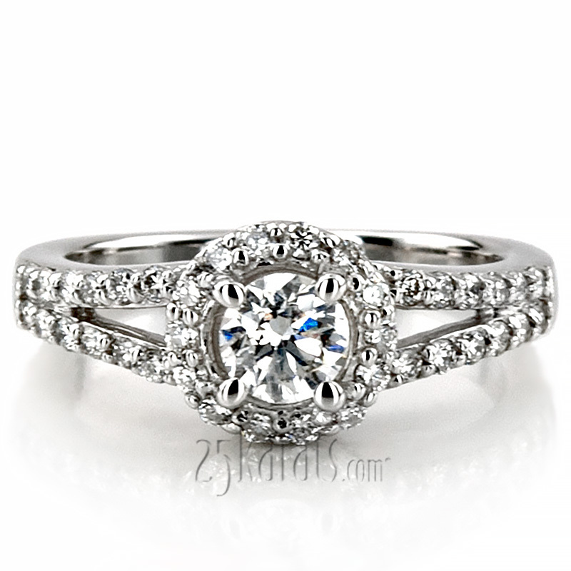 14K white gold Prong Set Halo Diamond Engagement Ring (0.38 ct. tw.) - main view
