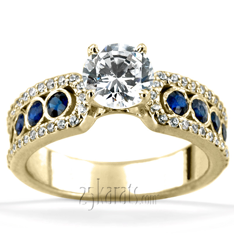 14K white gold Pave Set Diamond Engagement Ring With Blue Sapphire Accent - alternate view 4