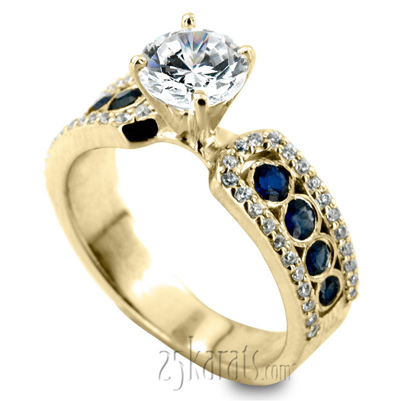 14K white gold Pave Set Diamond Engagement Ring With Blue Sapphire Accent - alternate view 6