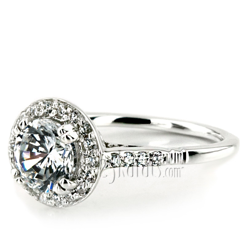 14K white gold Micro Pave Halo Antique Inspired Diamond Engagement Ring (1/5 ct. tw.) - alternate view 3