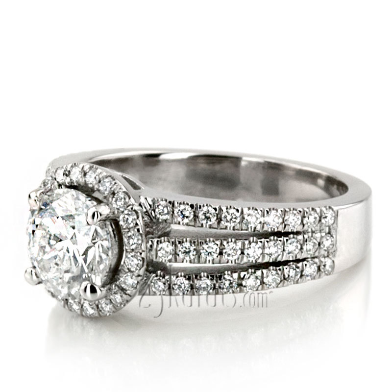 14K white gold Split Trio Shank Pave Set Halo Engagement Ring (3/4 ct. tw.) - alternate view 2