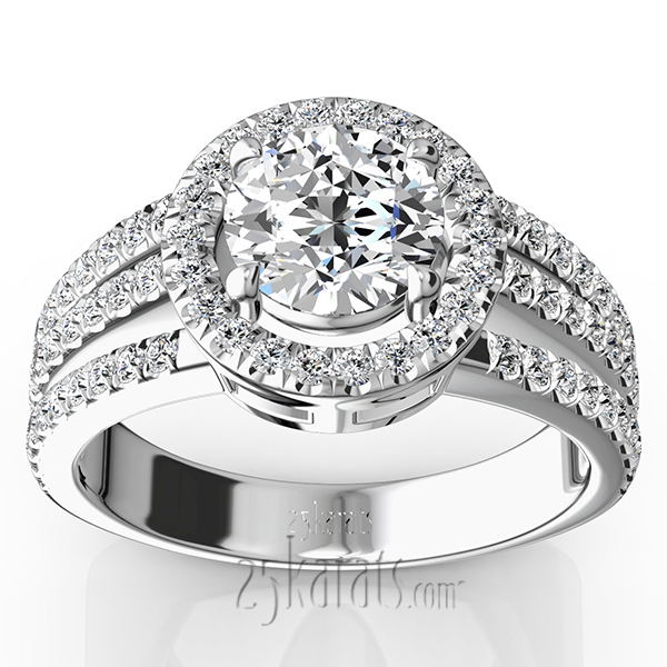 14K white gold Split Trio Shank Pave Set Halo Engagement Ring (3/4 ct. tw.) - alternate view 3