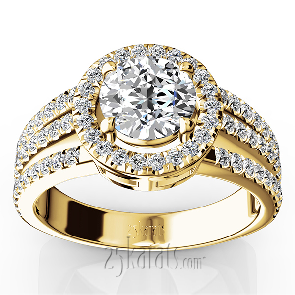 14K white gold Split Trio Shank Pave Set Halo Engagement Ring (3/4 ct. tw.) - alternate view 4