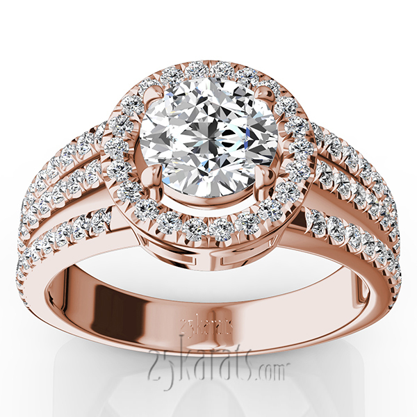 14K white gold Split Trio Shank Pave Set Halo Engagement Ring (3/4 ct. tw.) - alternate view 5