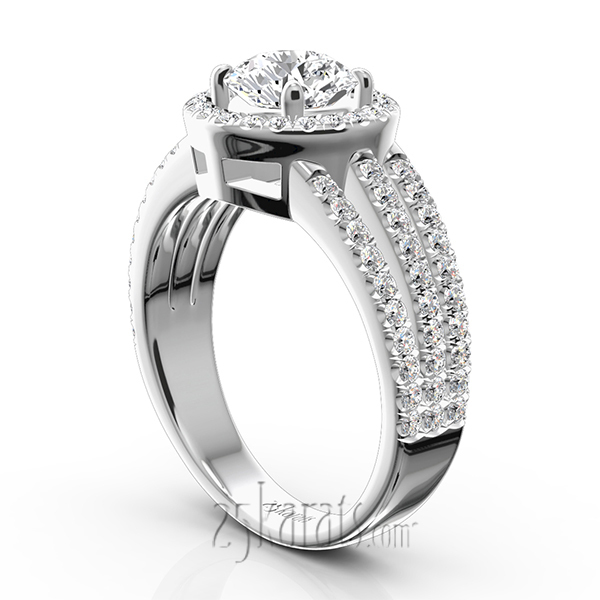 14K white gold Split Trio Shank Pave Set Halo Engagement Ring (3/4 ct. tw.) - alternate view 6