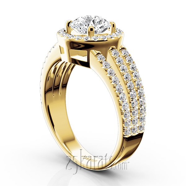 14K white gold Split Trio Shank Pave Set Halo Engagement Ring (3/4 ct. tw.) - alternate view 7