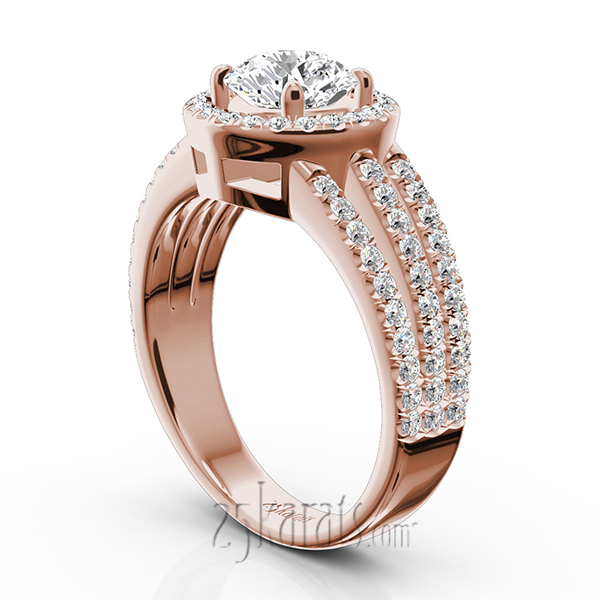 14K white gold Split Trio Shank Pave Set Halo Engagement Ring (3/4 ct. tw.) - alternate view 8
