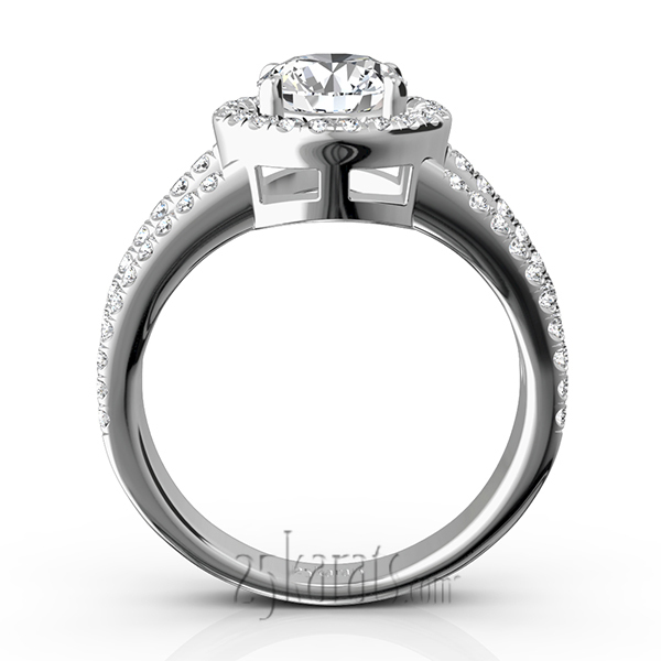 14K white gold Split Trio Shank Pave Set Halo Engagement Ring (3/4 ct. tw.) - alternate view 9