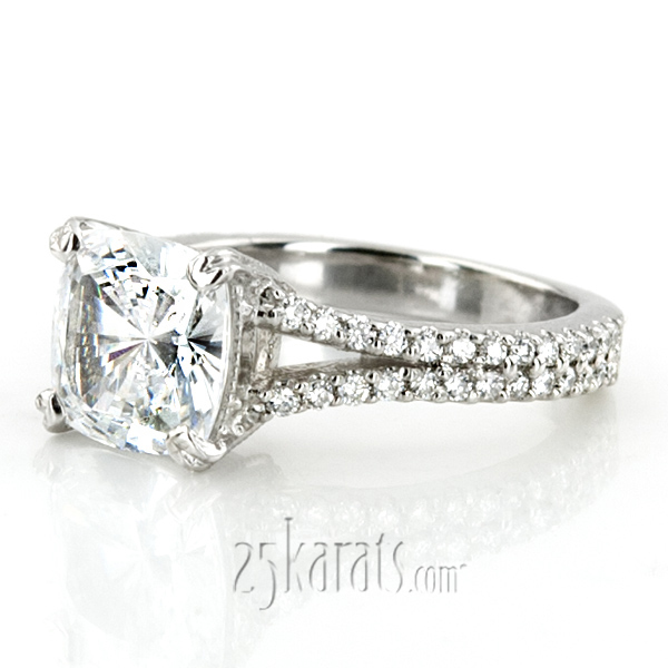 14K white gold Split Shank Pave Set Contemporary Engagement Ring (1/2 ct. tw.) - main view