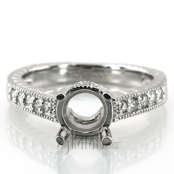 18K white gold Antique Style Pave Set Round Cut Diamond Engagement Ring (0.15 ct. tw.) - alternate view 5