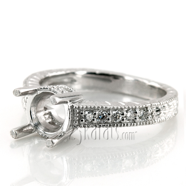 18K white gold Antique Style Pave Set Round Cut Diamond Engagement Ring (0.15 ct. tw.) - alternate view 6