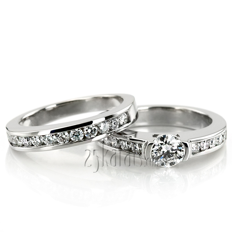 14K white gold Round Cut Channel Set Diamond Engagement Ring (0.30 ct. tw.) - alternate view 2