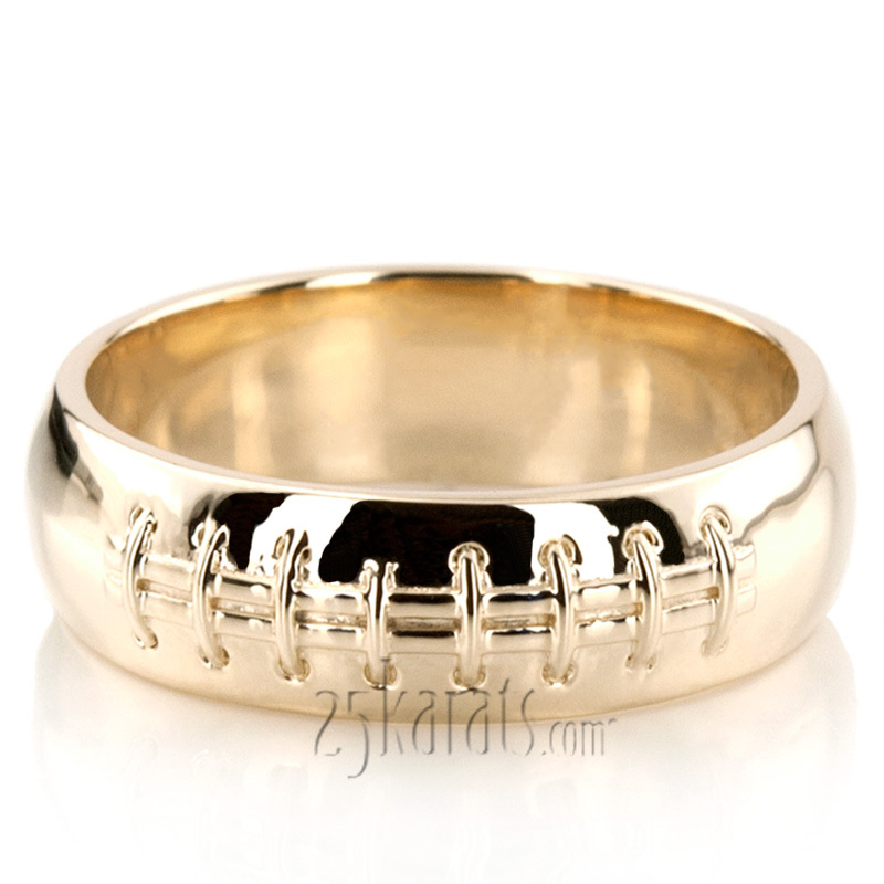 14K yellow gold 7mm. high polish Football-Design-Wedding-Band - main view