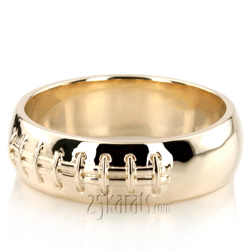 14K yellow gold 7mm. high polish Football-Design-Wedding-Band - alternate view 3