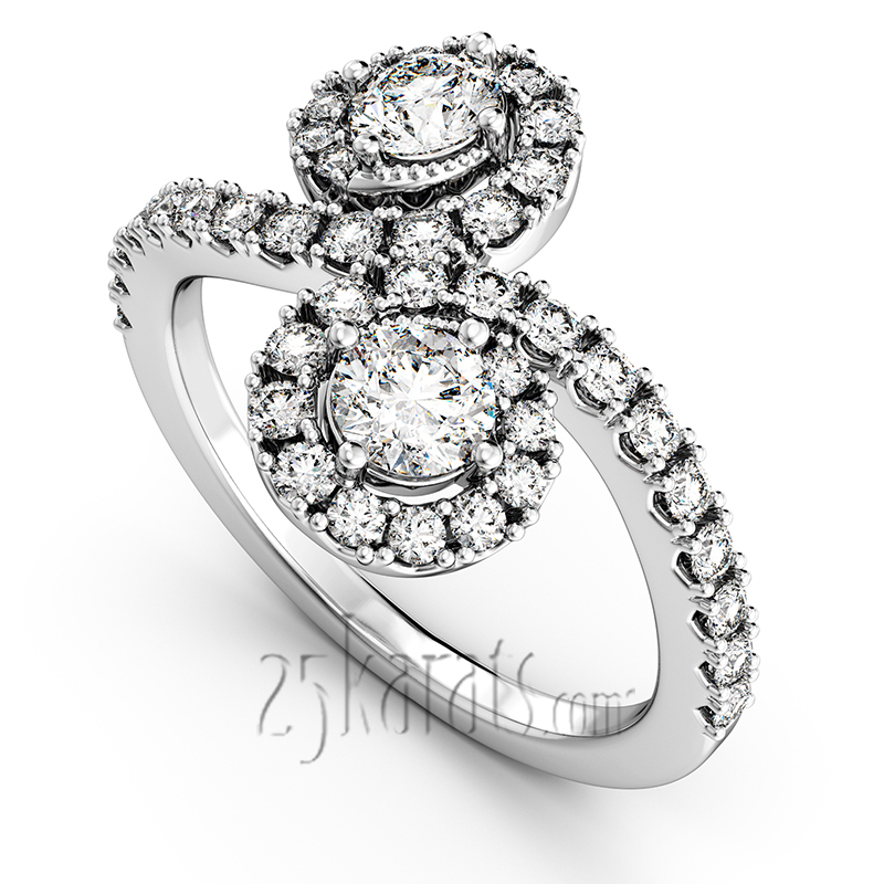 14K white gold "You & Me" Two Stone Fish Tail Set Diamond Ring (1.00ct. tw.) - main view