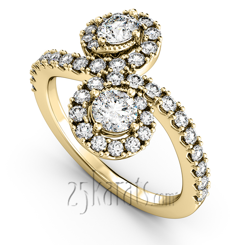 14K white gold "You & Me" Two Stone Fish Tail Set Diamond Ring (1.00ct. tw.) - alternate view 2