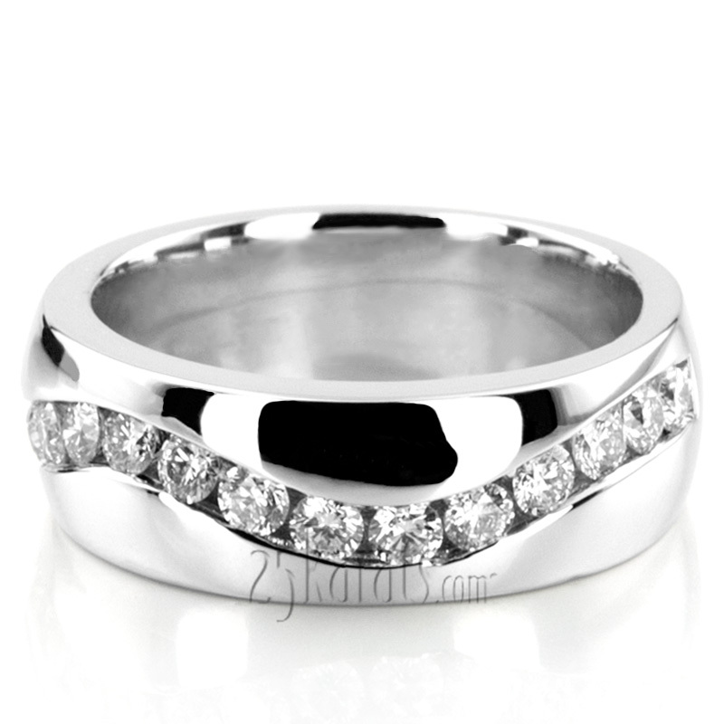 14K white gold 0.90 ct. Round Cut Channel Set Diamond Men's Band - alternate view 3