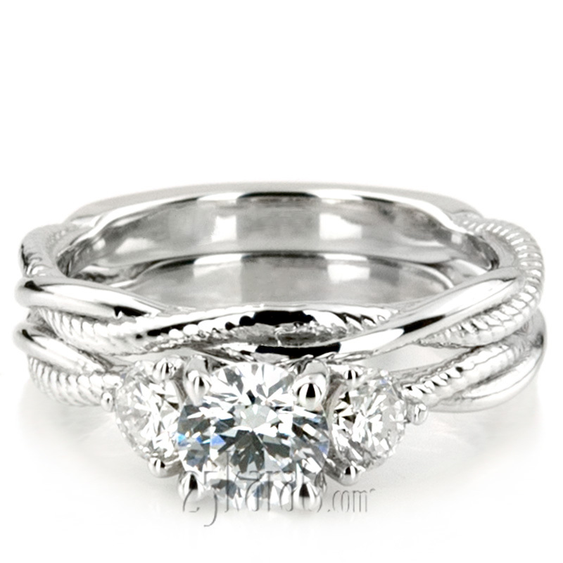 14K white gold Twisted Shank Three Stone Diamond Engagement Ring (1/3ct. tw.) - main view