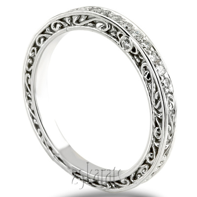 Vintage Scroll Design Ladies Diamond Wedding Band thumbnail 3