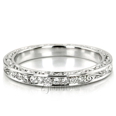 Vintage Scroll Design Ladies Diamond Wedding Band thumbnail 5