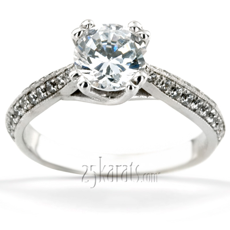 18K white gold Double Prong Trellis Knife Edge Pave Engagement Ring (0.35ct. tw) - main view