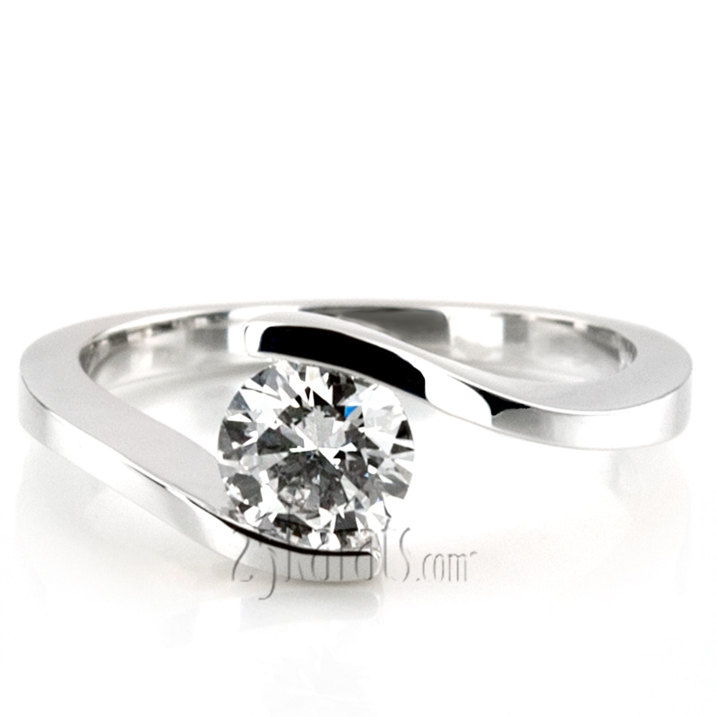 14K white gold Round Cut Tension Set Solitaire Engagement Ring - alternate view 6