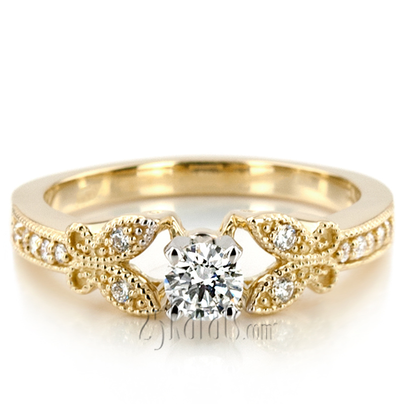 14K white gold Pave Set Mill Grained Edge Engagement Ring (0.16 ct. tw.) - alternate view 30