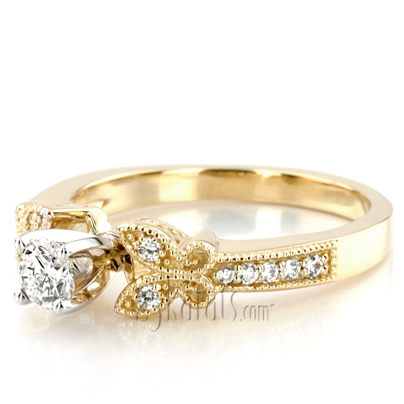 14K white gold Pave Set Mill Grained Edge Engagement Ring (0.16 ct. tw.) - alternate view 31