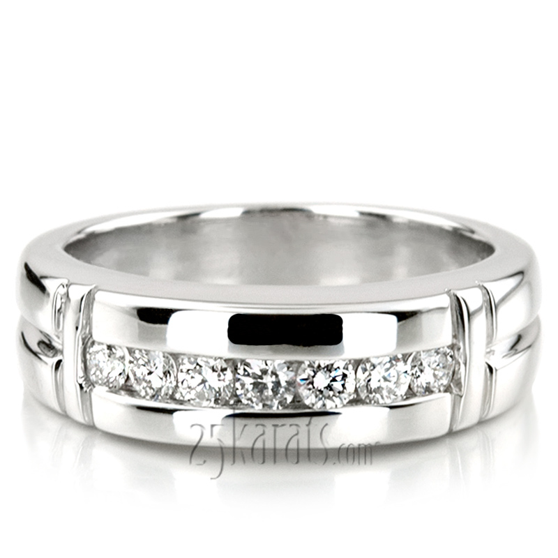 14K white gold 0.56 ct. Round Cut Channel Set Diamond Man Ring - alternate view 7