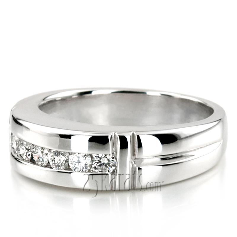 14K white gold 0.56 ct. Round Cut Channel Set Diamond Man Ring - alternate view 8