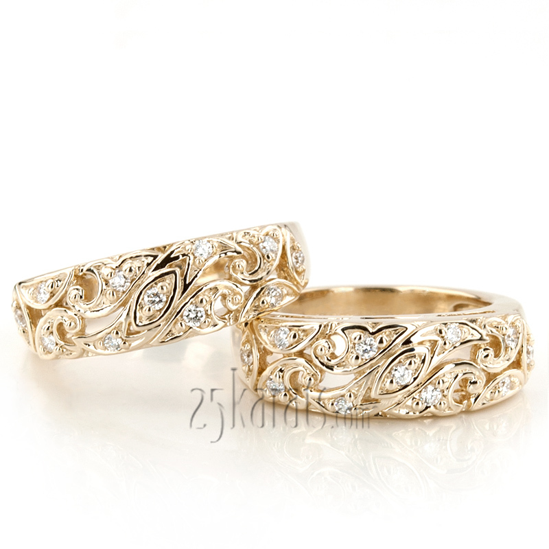 14K white gold Vintage Inspired Scroll Filigree Diamond Band (1/8 ct. tw.) - alternate view 3