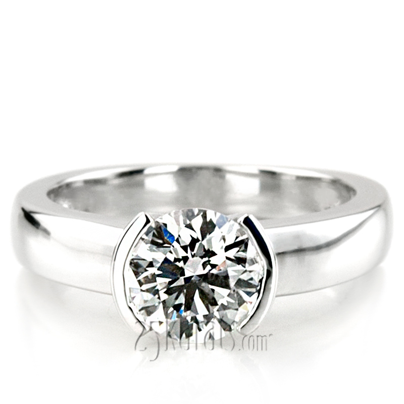 14K white gold Half Bezel Set Solitaire Engagement Ring 1 - alternate view 5
