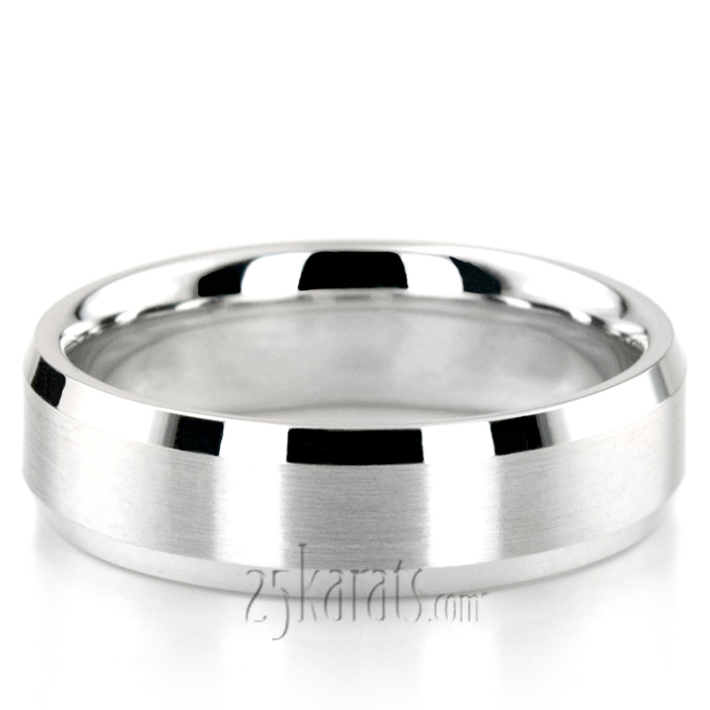 Beveled Edge Satin Diamond Cut Wedding Ring 