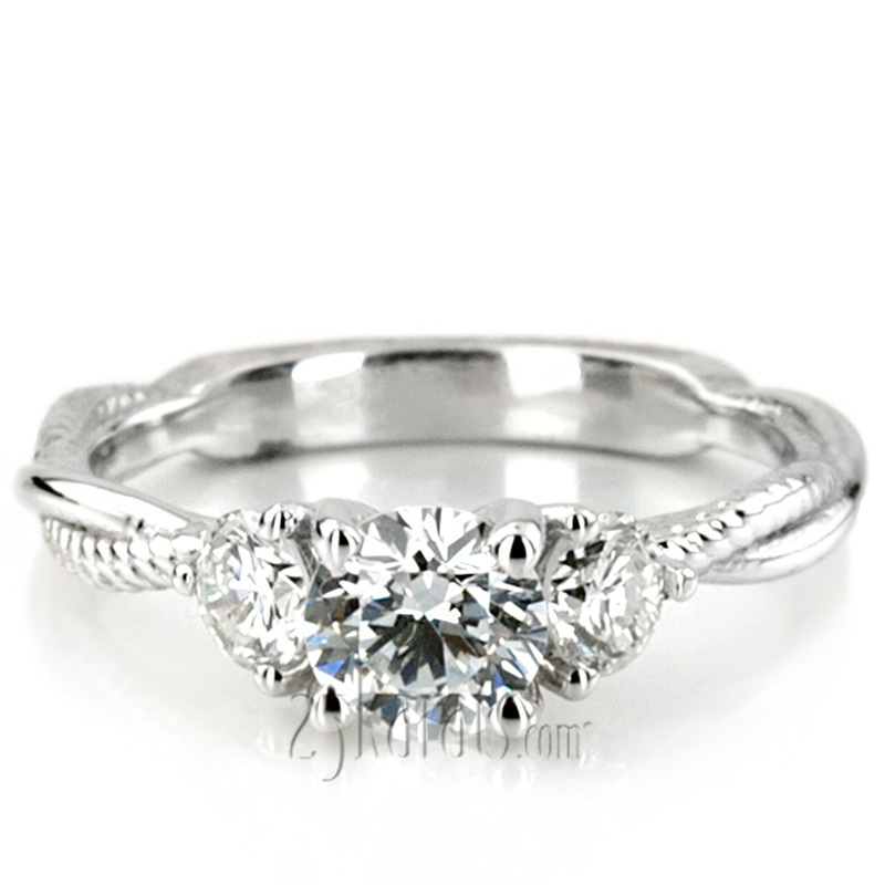 14K white gold Twisted Shank Three Stone Diamond Engagement Ring (1/3ct. tw.) - alternate view 2