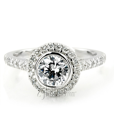 Dazzling Bezel Set Micro Pave Diamond Engagement Ring 